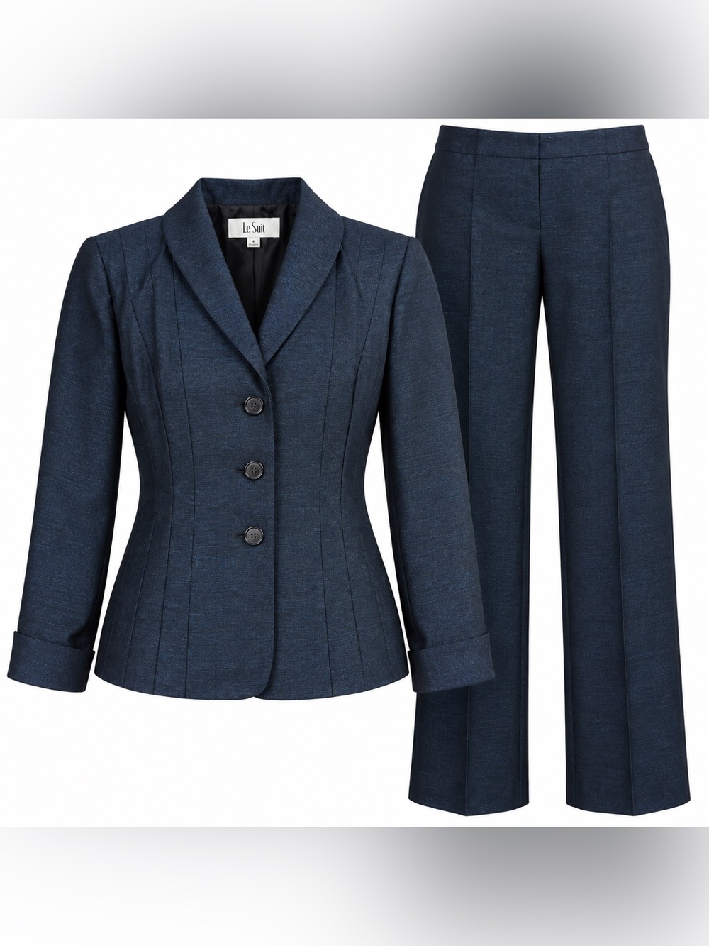 Le Suit Navy Tailored Women's Blazer & Straight-Leg Pants